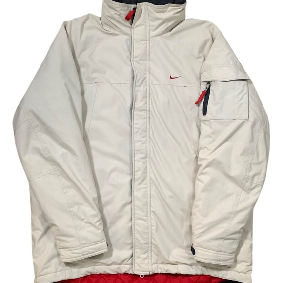 Vintage Nike Technical Beige Fleece Lined Hooded Jacket (Size XL)